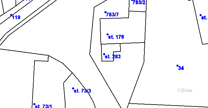 Parcela st. 283 v KÚ Semín, Katastrální mapa