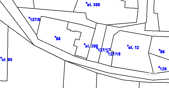 Parcela st. 289 v KÚ Semín, Katastrální mapa