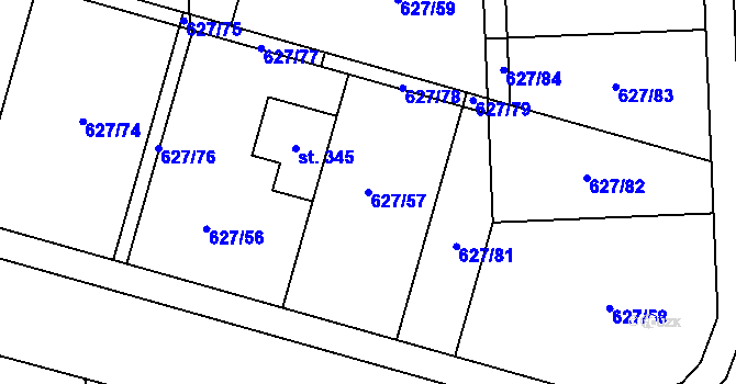 Parcela st. 627/57 v KÚ Semín, Katastrální mapa