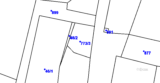 Parcela st. 773/3 v KÚ Křakov, Katastrální mapa