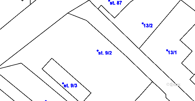 Parcela st. 9/2 v KÚ Semonice, Katastrální mapa