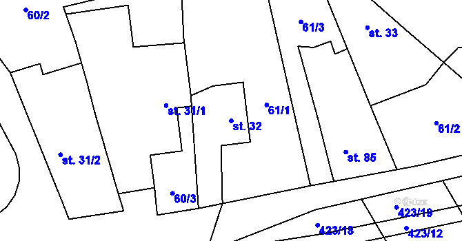 Parcela st. 32 v KÚ Semonice, Katastrální mapa