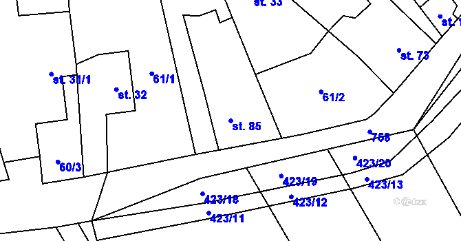 Parcela st. 85 v KÚ Semonice, Katastrální mapa