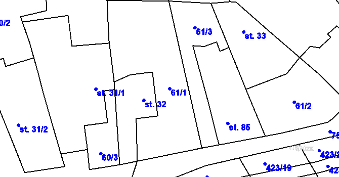 Parcela st. 61/1 v KÚ Semonice, Katastrální mapa
