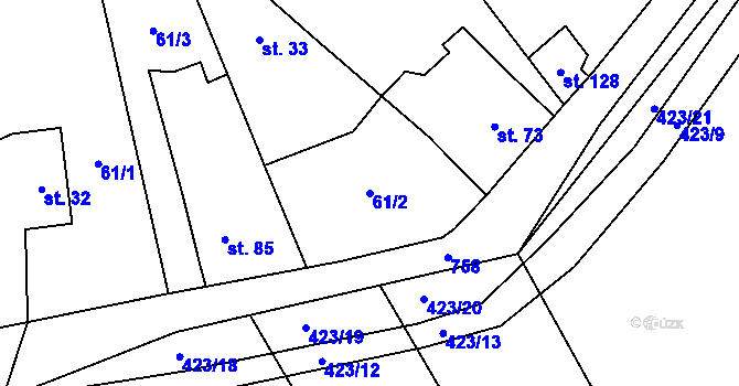Parcela st. 61/2 v KÚ Semonice, Katastrální mapa