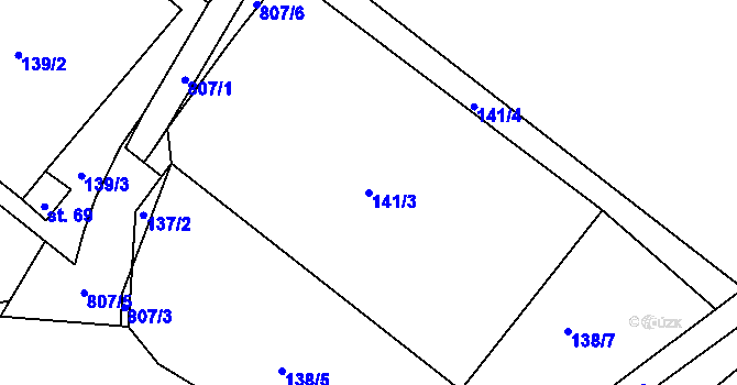 Parcela st. 141/3 v KÚ Semonice, Katastrální mapa