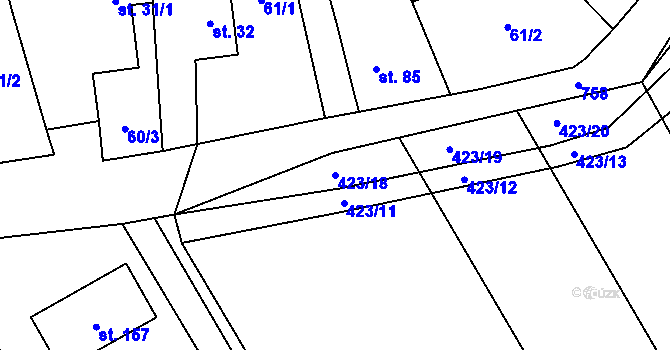 Parcela st. 423/18 v KÚ Semonice, Katastrální mapa