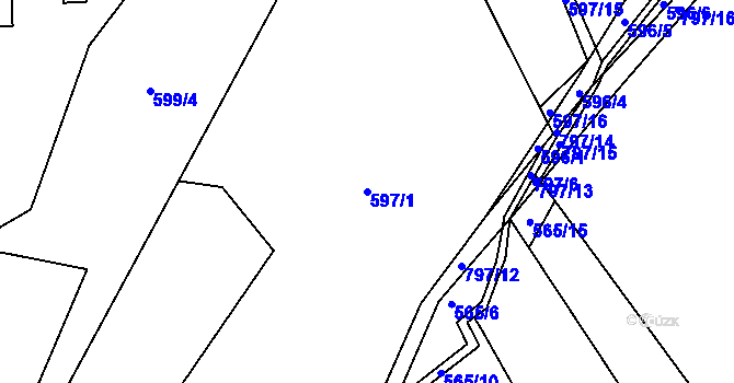 Parcela st. 597/1 v KÚ Semonice, Katastrální mapa