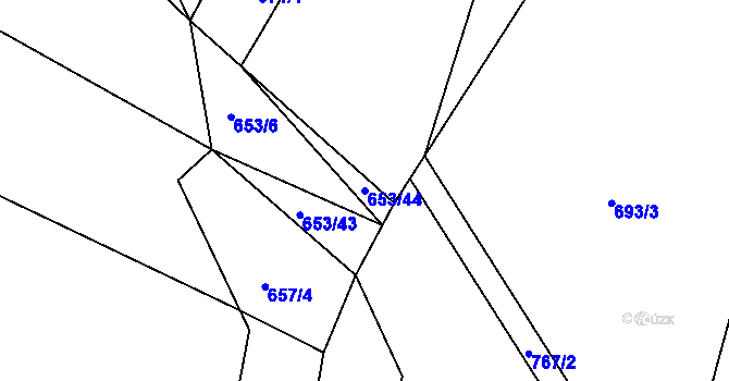 Parcela st. 653/44 v KÚ Semonice, Katastrální mapa