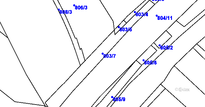 Parcela st. 803/7 v KÚ Semonice, Katastrální mapa