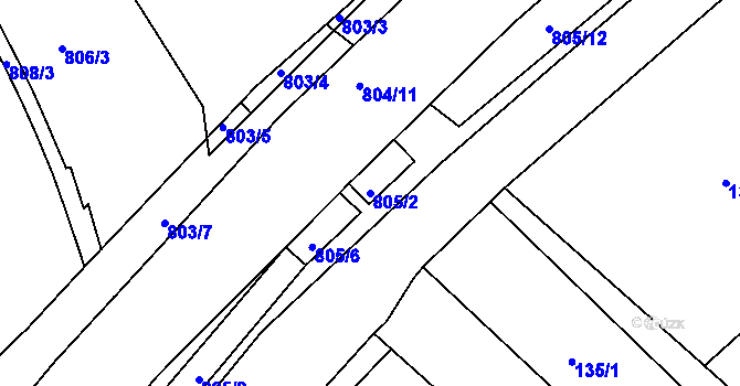 Parcela st. 805/2 v KÚ Semonice, Katastrální mapa