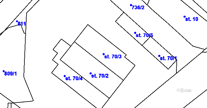 Parcela st. 70/3 v KÚ Semonice, Katastrální mapa