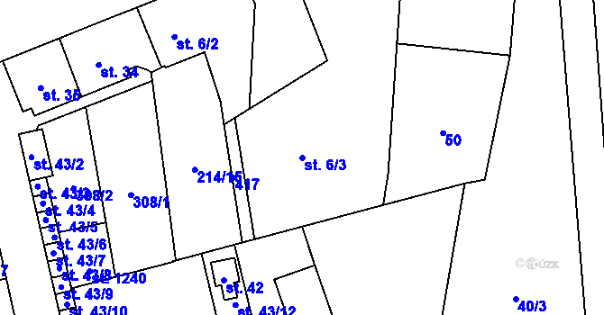 Parcela st. 6/3 v KÚ Semtín, Katastrální mapa