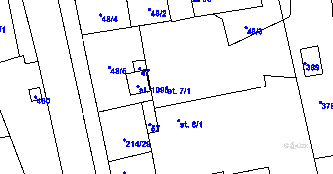 Parcela st. 7/1 v KÚ Semtín, Katastrální mapa