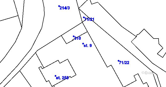 Parcela st. 9 v KÚ Semtín, Katastrální mapa