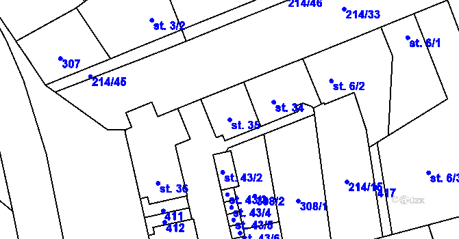 Parcela st. 35 v KÚ Semtín, Katastrální mapa