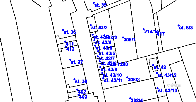 Parcela st. 43/6 v KÚ Semtín, Katastrální mapa