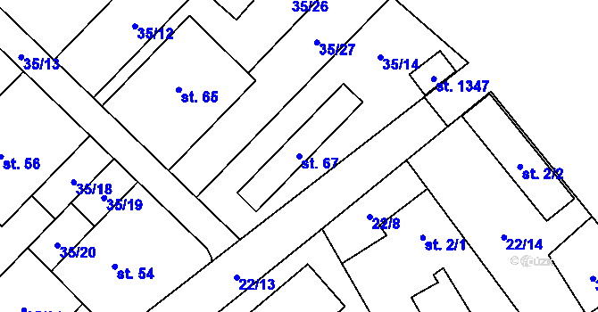 Parcela st. 67 v KÚ Semtín, Katastrální mapa