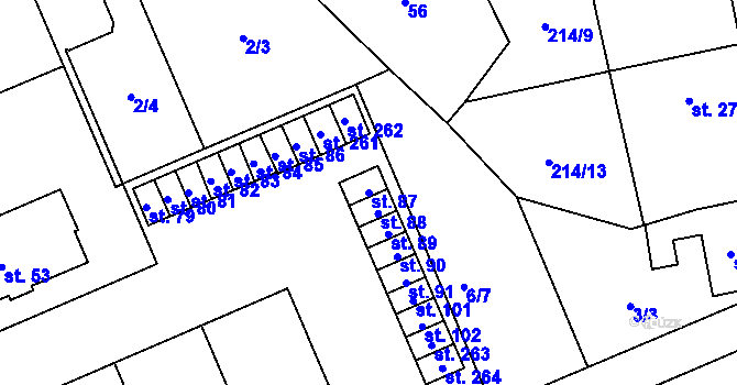Parcela st. 87 v KÚ Semtín, Katastrální mapa