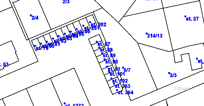 Parcela st. 89 v KÚ Semtín, Katastrální mapa
