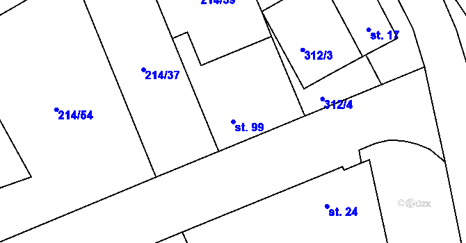 Parcela st. 99 v KÚ Semtín, Katastrální mapa