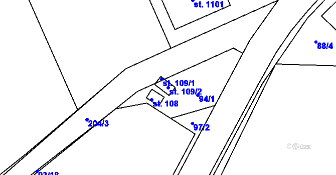 Parcela st. 109/2 v KÚ Semtín, Katastrální mapa