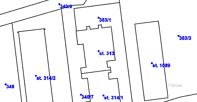 Parcela st. 313 v KÚ Semtín, Katastrální mapa
