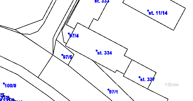 Parcela st. 334 v KÚ Semtín, Katastrální mapa