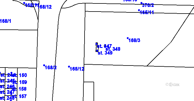 Parcela st. 349 v KÚ Semtín, Katastrální mapa