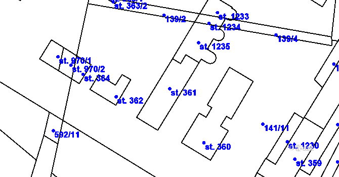 Parcela st. 361 v KÚ Semtín, Katastrální mapa