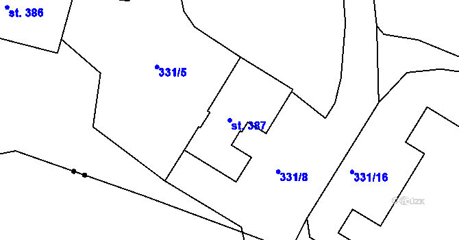 Parcela st. 387 v KÚ Semtín, Katastrální mapa