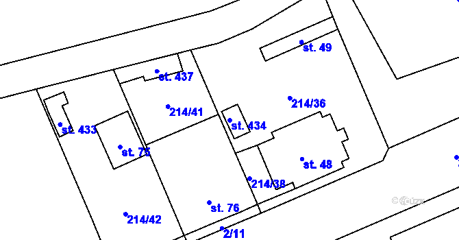 Parcela st. 434 v KÚ Semtín, Katastrální mapa