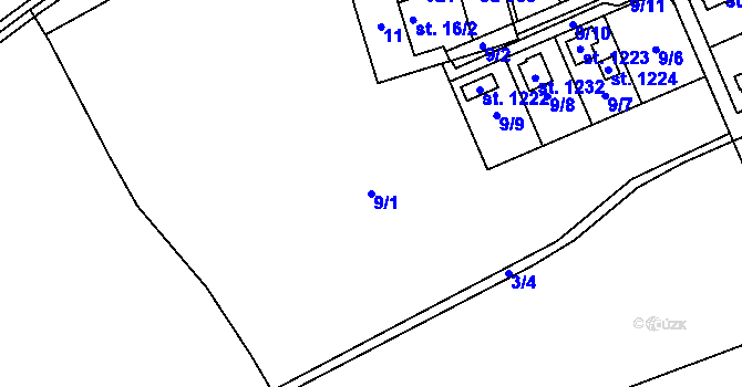Parcela st. 9/1 v KÚ Semtín, Katastrální mapa