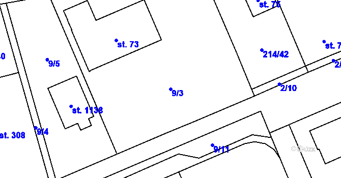 Parcela st. 9/3 v KÚ Semtín, Katastrální mapa