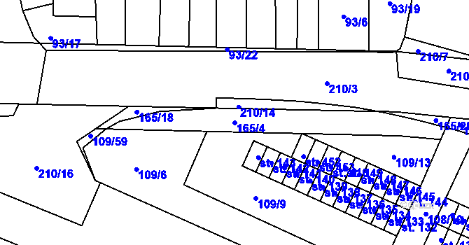 Parcela st. 165/4 v KÚ Semtín, Katastrální mapa