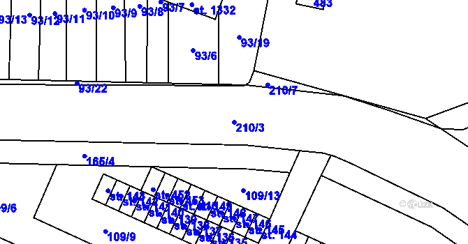 Parcela st. 210/3 v KÚ Semtín, Katastrální mapa