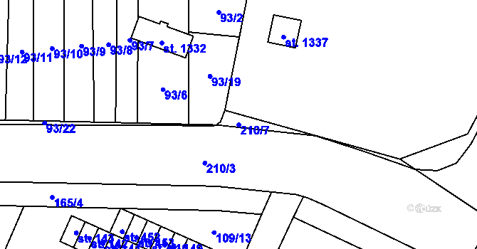 Parcela st. 210/7 v KÚ Semtín, Katastrální mapa