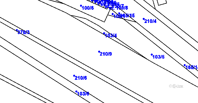 Parcela st. 210/9 v KÚ Semtín, Katastrální mapa