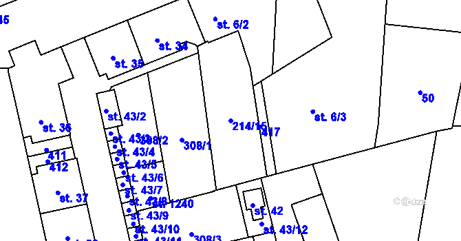 Parcela st. 214/15 v KÚ Semtín, Katastrální mapa