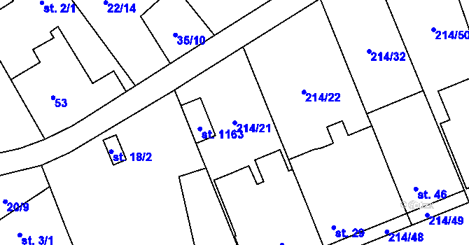 Parcela st. 214/21 v KÚ Semtín, Katastrální mapa