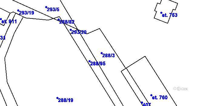 Parcela st. 288/3 v KÚ Semtín, Katastrální mapa