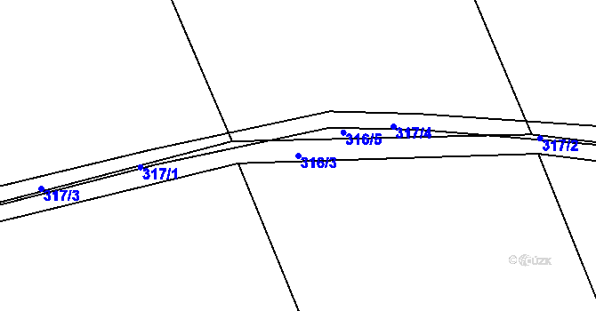 Parcela st. 316/3 v KÚ Semtín, Katastrální mapa