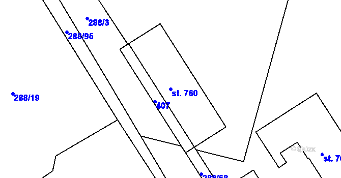 Parcela st. 760 v KÚ Semtín, Katastrální mapa