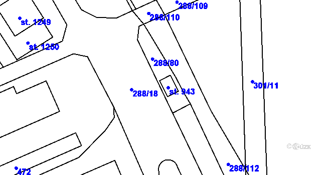 Parcela st. 943 v KÚ Semtín, Katastrální mapa