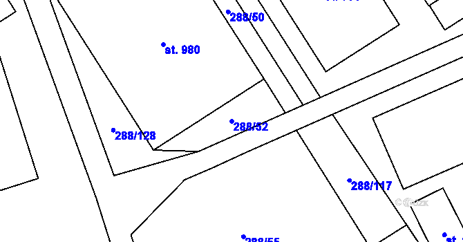 Parcela st. 288/52 v KÚ Semtín, Katastrální mapa