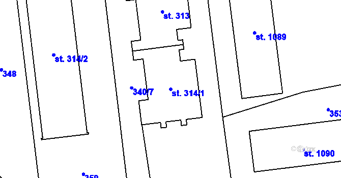 Parcela st. 314/1 v KÚ Semtín, Katastrální mapa