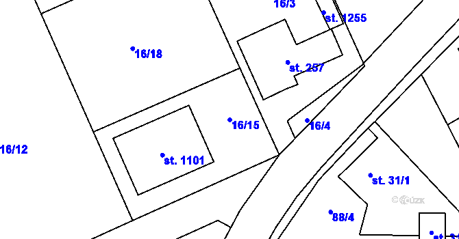 Parcela st. 16/15 v KÚ Semtín, Katastrální mapa