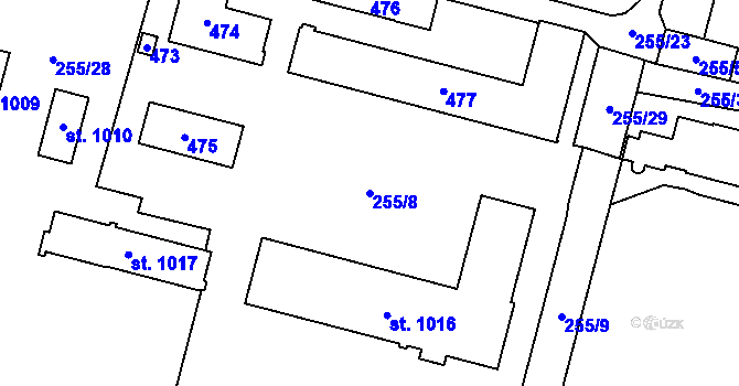 Parcela st. 255/8 v KÚ Semtín, Katastrální mapa