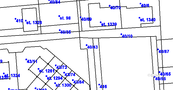 Parcela st. 40/43 v KÚ Semtín, Katastrální mapa