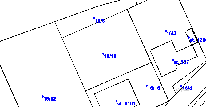 Parcela st. 16/18 v KÚ Semtín, Katastrální mapa
